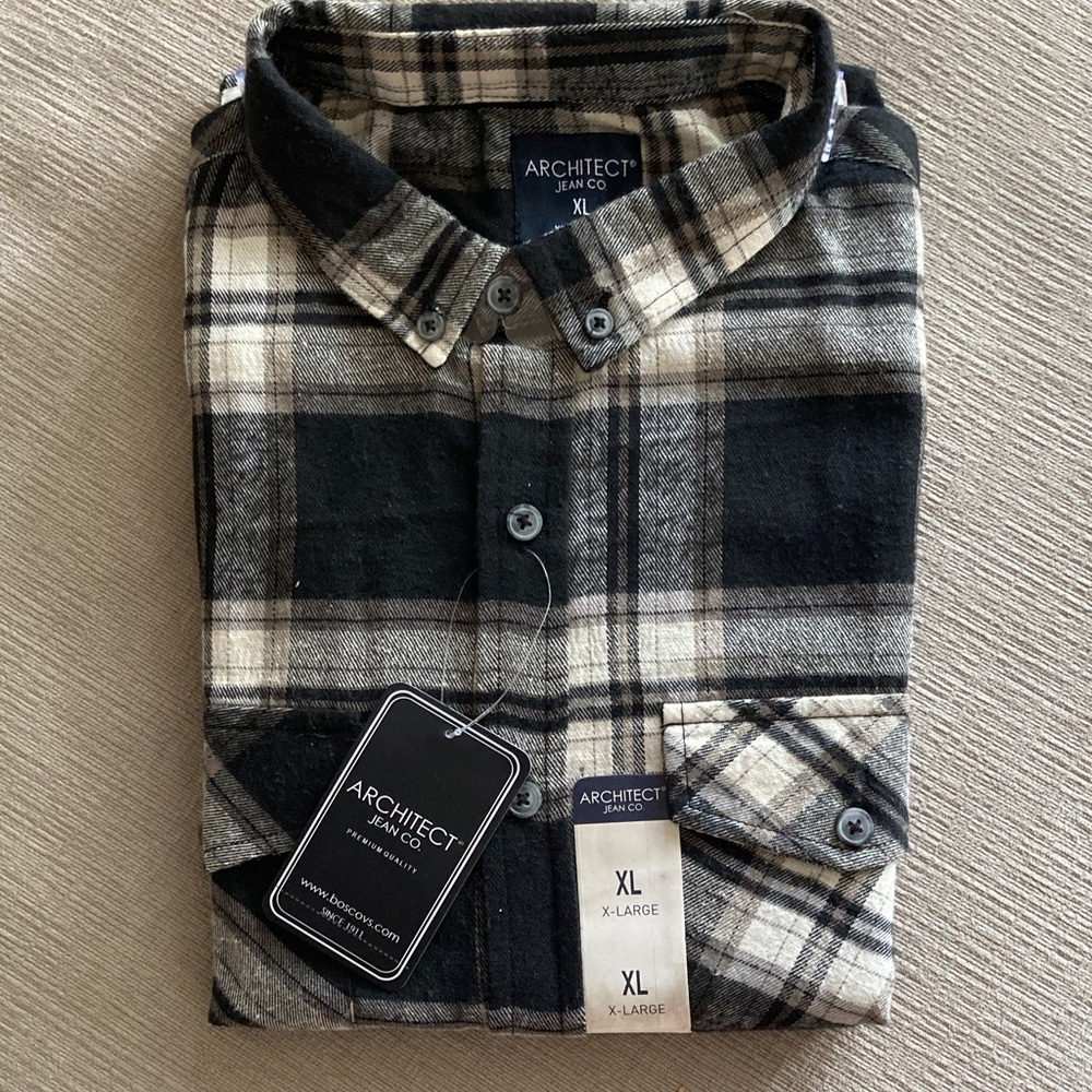Architect Men's Black and Cream Plaid Shirt